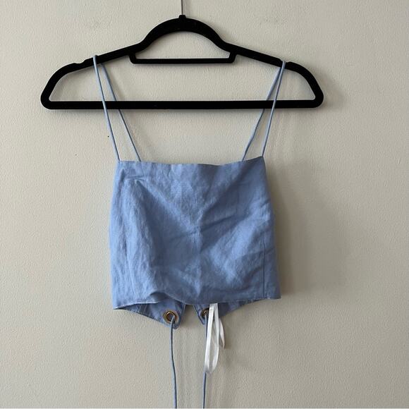 Revolve By the Way. Blue Linen Strappy Crop Top - Picture 3 of 6